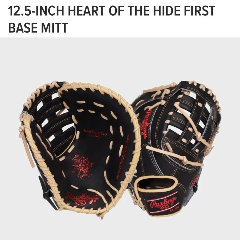 New Rawlings Right Hand Throw First Base Heart of the Hide Baseball Mitt 12.5"