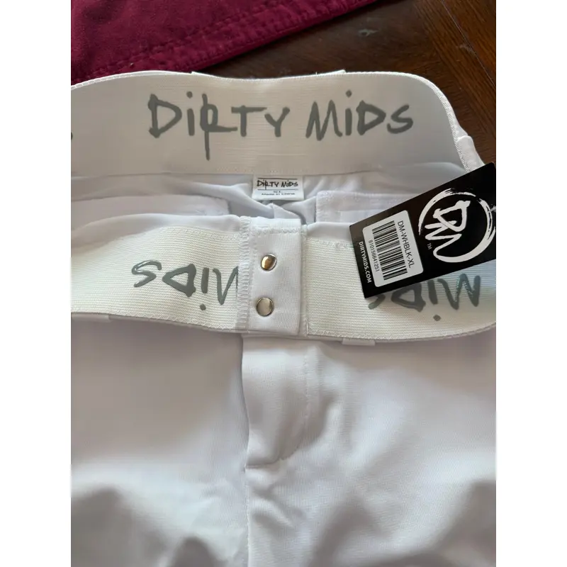 Dirty Mids - 2 Pair XL  Baseball Game Pants White With Black Braid And Gray