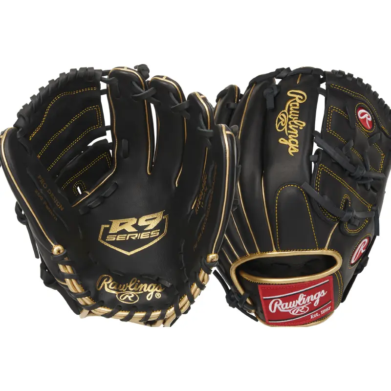 New Rawlings R9 Fielders Glove RHT 12" 11506-RAWR92069BSGR