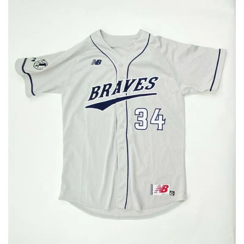 New Balance Braves 3000 Full Button Mesh Baseball Jersey Men's Large Gray Navy