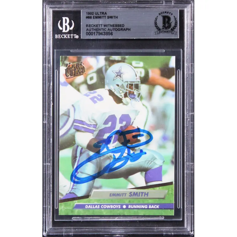 Cowboys Emmit Smith Authentic Signed 1992 Ultra #88 Card BAS Slabbed