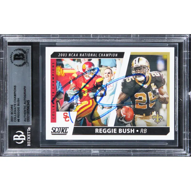 Saints Reggie Bush Signed 2021 Score Collegiate Champions #8 Card BAS Slabbed 3