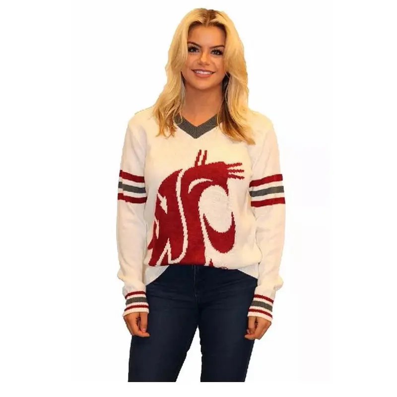 WSU White and Crimson Tribute V-Neck Sweater (UNISEX SIZING)