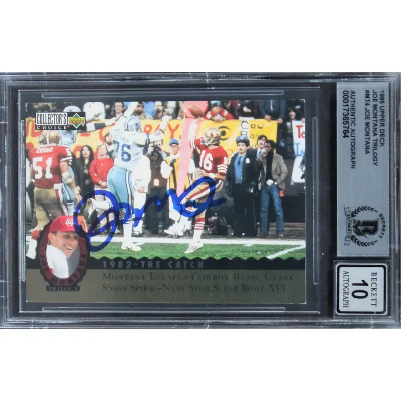 49ers Joe Montana Signed 1995 Upper Deck Trilogy #MT4 Card Auto 10 BAS Slabbed