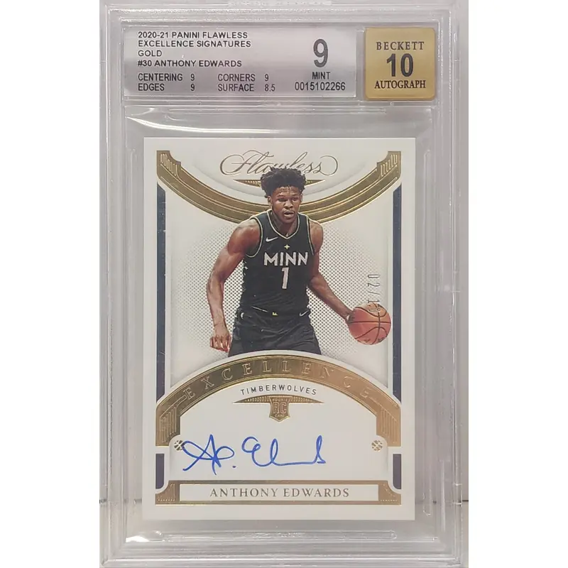 Anthony Edwards 2020 Panini Flawless Gold Excellence Auto #2/10 BGS 9 Auto 10