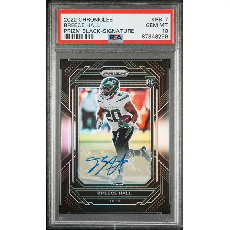 Breece Hall 2022 Panini Chronicles Prizm Black Auto PSA 10 Gem Mint