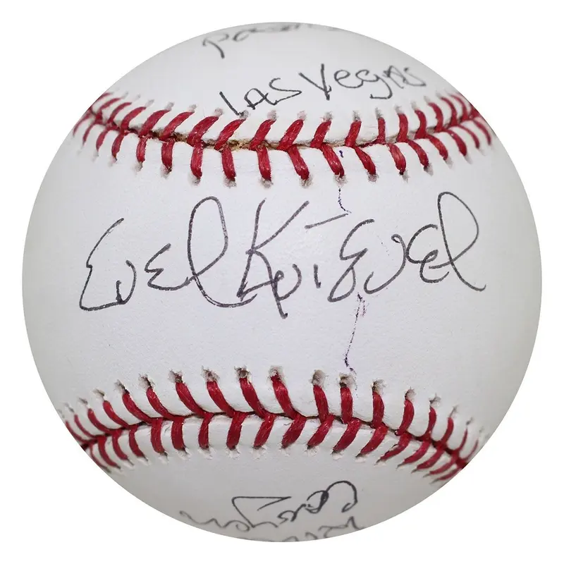 Evel Knievel Signed Heavily Inscribed Baseball Caesars Palace, Las Vegas JSA COA