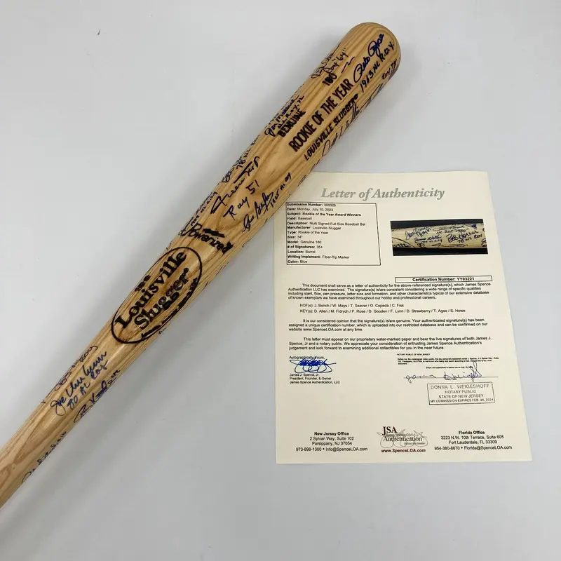 Rookie Of The Year Winners Signed Bat With Willie Mays "ROY 1951" 35+ Sigs JSA