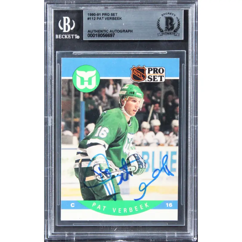 Whalers Pat Verbeek Authentic Signed 1990 Pro Set #112 Card BAS Slabbed