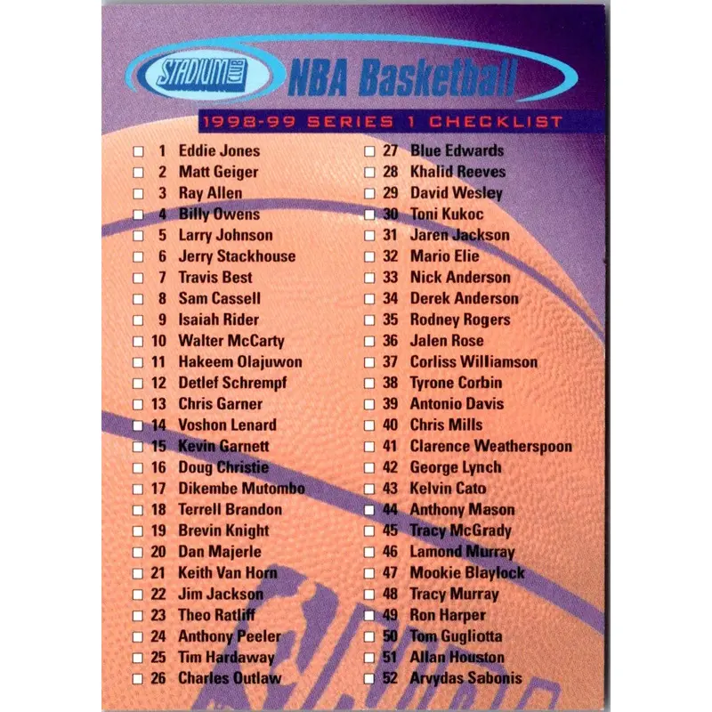 1998 Stadium Club Checklists Checklist Series 1 #1 Hobby #H1