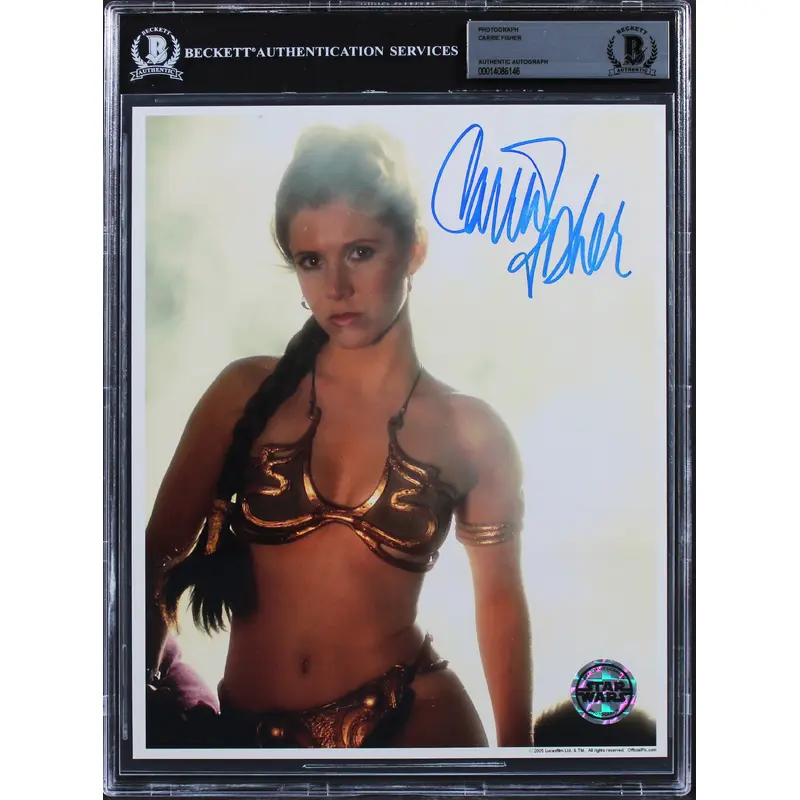Carrie Fisher Star Wars Authentic Signed 8x10 Princess Leia Photo BAS Slabbed