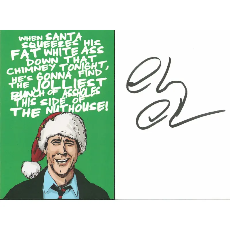 Chevy Chase Christmas Vacation Authentic Signed Green Front Greeting Card BAS W