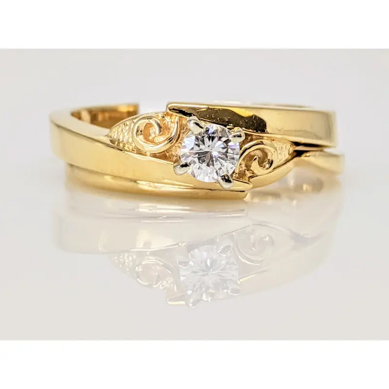 14K .19 CARAT TOTAL SI3 I DIAMOND ROUND 4-PRONG ESTATE SET 5.8 GRAMS
