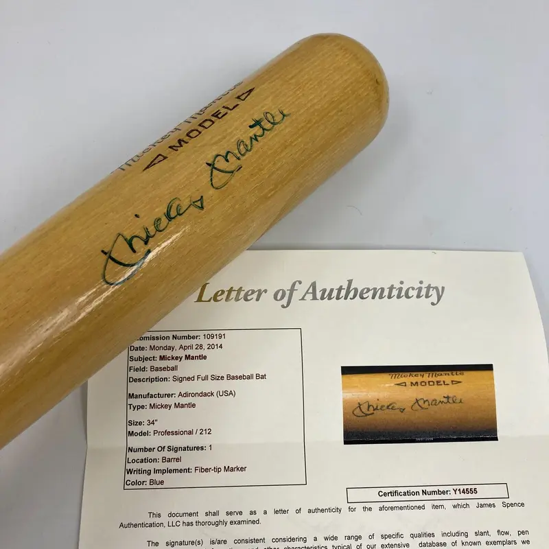 Mickey Mantle Signed Adirondack Game Model Baseball Bat JSA COA