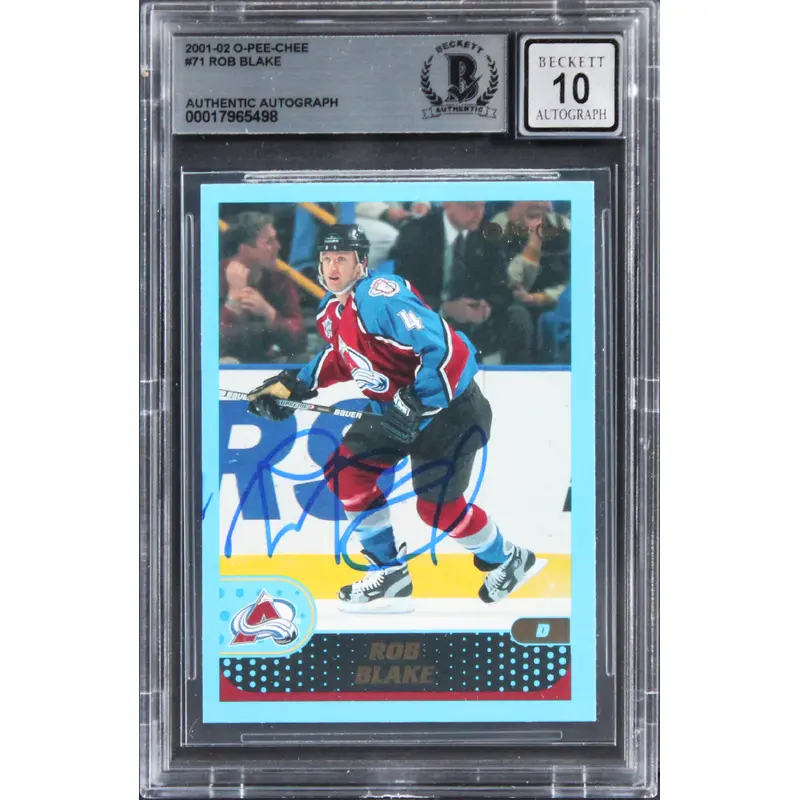 Avalanche Rob Blake Signed 2001 O-Pee-Chee #71 Card Auto Graded 10! BAS Slabbed