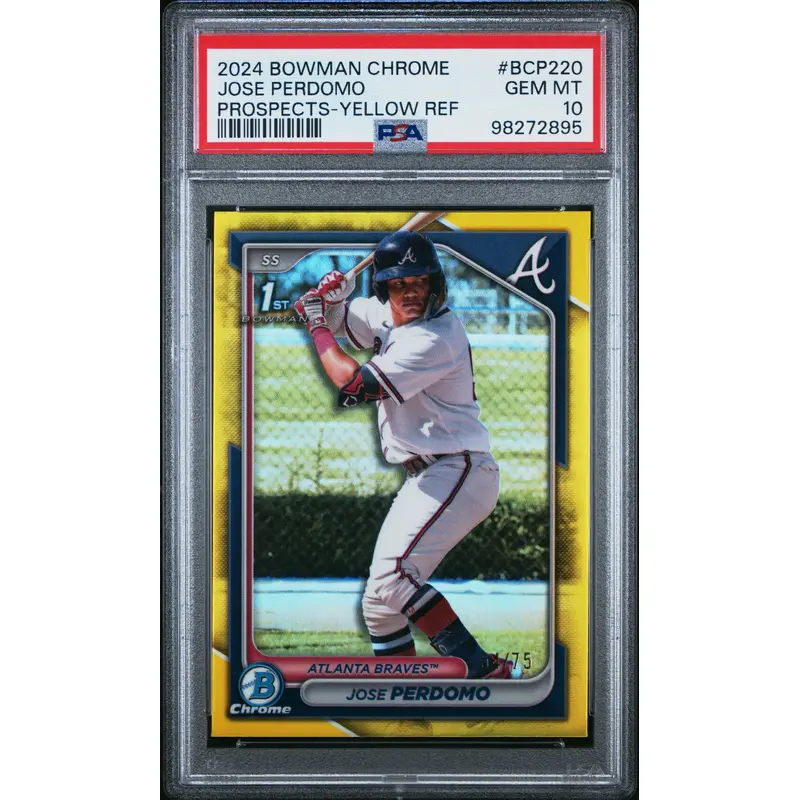 Jose Perdomo 2024 Bowman Chrome Yellow Refractor #54/75 PSA 10 Gem Mint