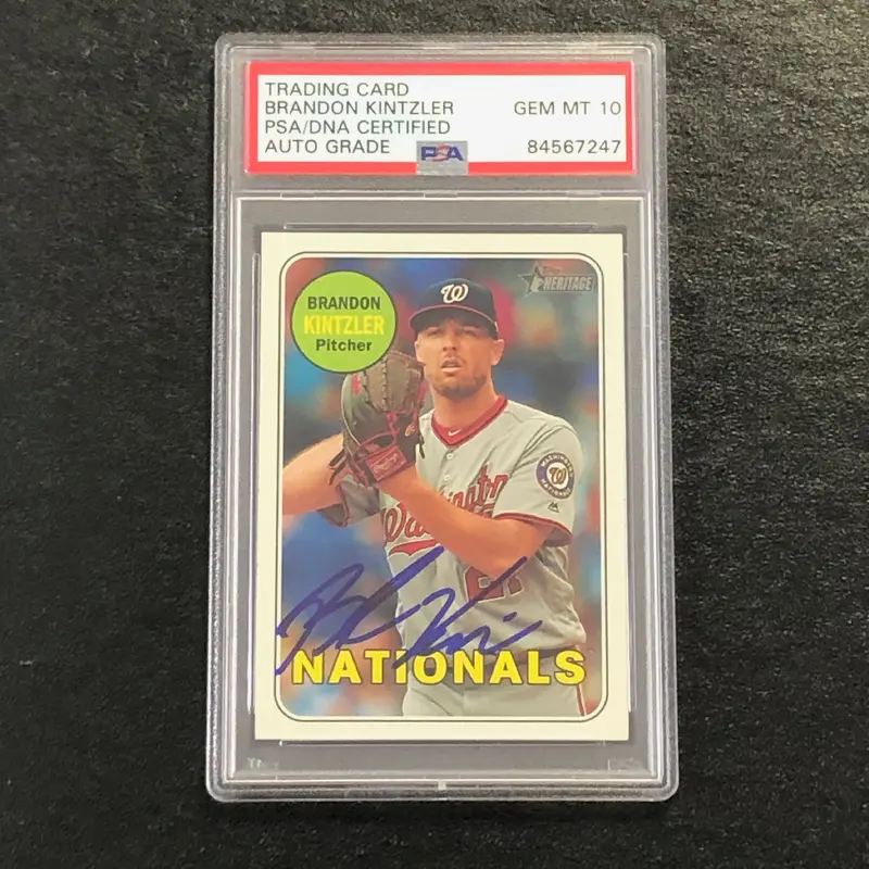 2018 Topps Heritage #355 Brandon Kintzler Signed Card PSA Slabbed Auto 10 Nationals