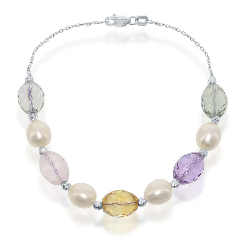 Sterling Silver  Alternating FWP with Citrine and Amethyst Bracelet