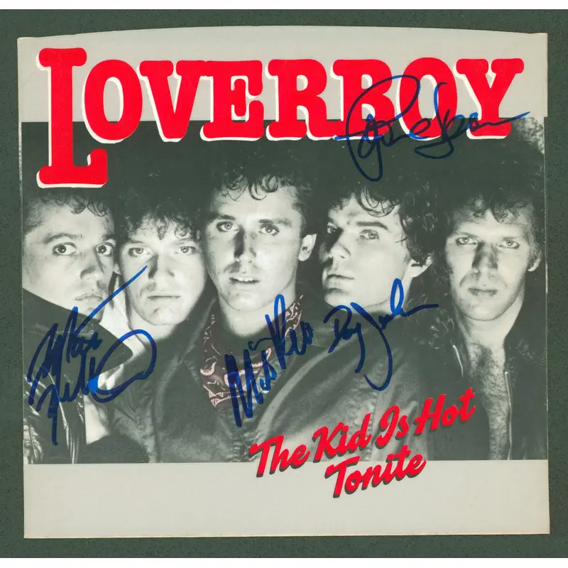 Loverboy (4) Reno, Dean, Johnson +1 Signed 45 RPM Album Cover BAS #AB77834