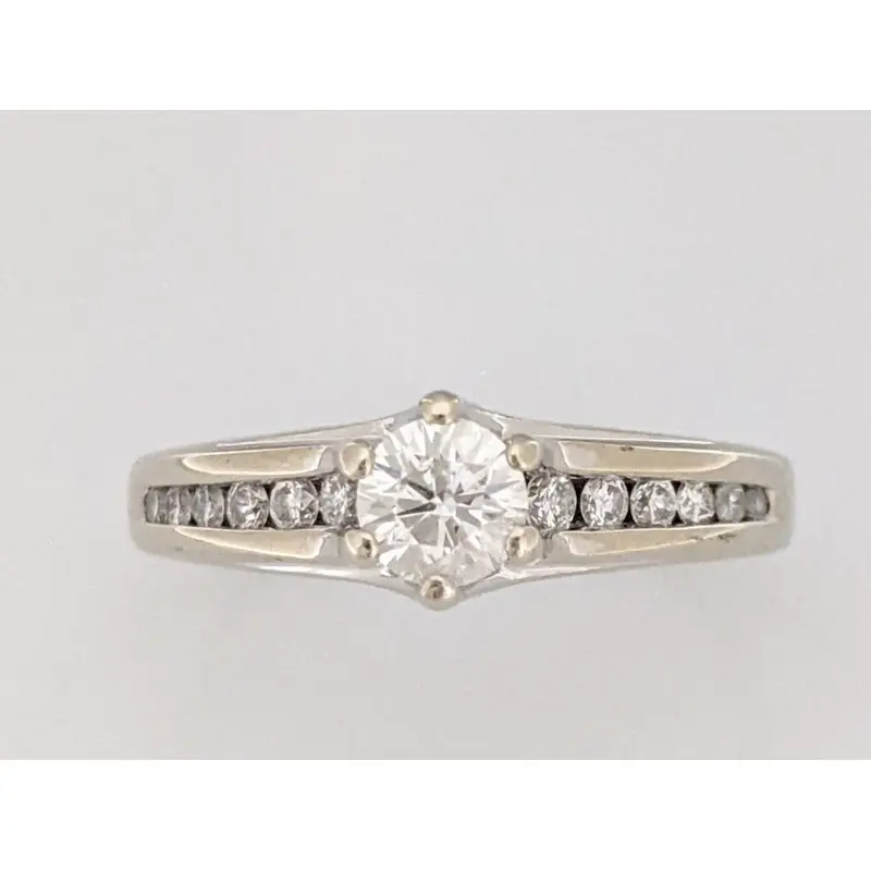 14K WHITE .53 CARAT TOTAL WEIGHT SI2 H DIAMOND ROUND (13) ESTATE RING 3.1 GRAMS