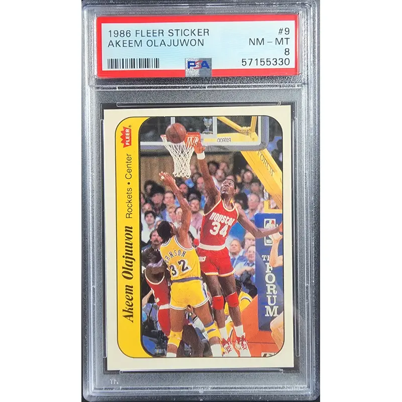 Akeem Olajuwon 1986 Fleer Stickers #8 PSA 8 Nm-Mint