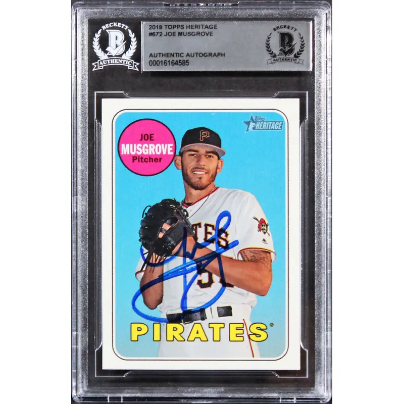 Pirates Joe Musgrove Authentic Signed 2018 Topps Heritage #672 Card BAS Slabbed