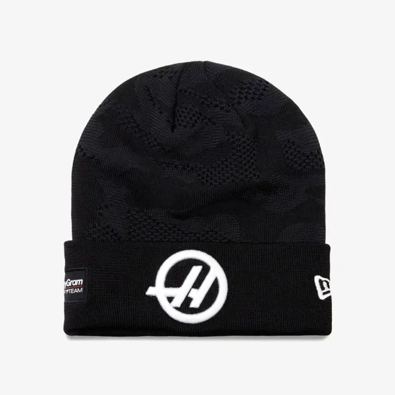 MoneyGram Haas F1 Replica Oliver Bearman Camo Black Cuff Knit Beanie Hat