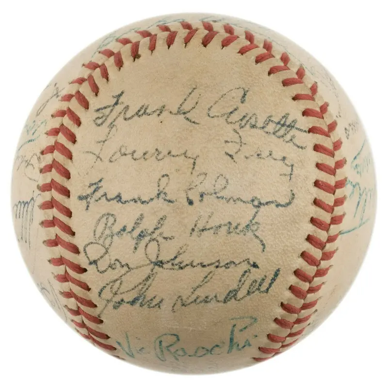 1947 New York Yankees World Series Champs Team Signed Baseball Joe Dimaggio PSA