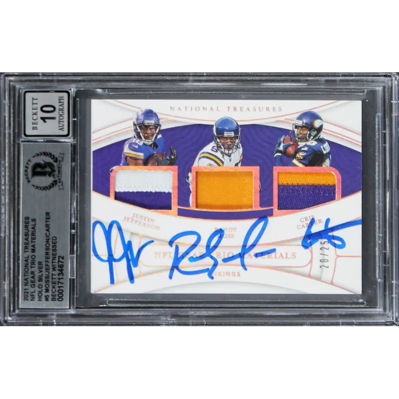 (3) Moss, Carter & Jefferson Signed 2021 NT Silver #20/25 Card Auto 10! BAS Slab
