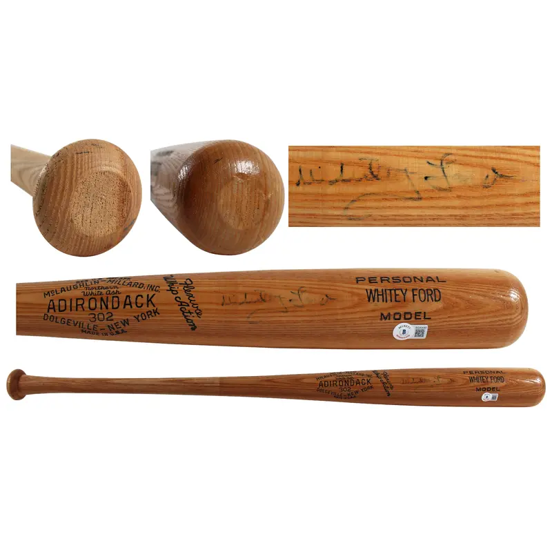 Yankees Whitey Ford Authentic Signed Adirondack Personal Model Bat BAS #BG83087