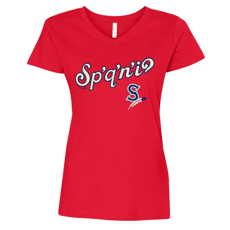 Spokane Indians Ladies V-Neck Red Salish Wording Tee