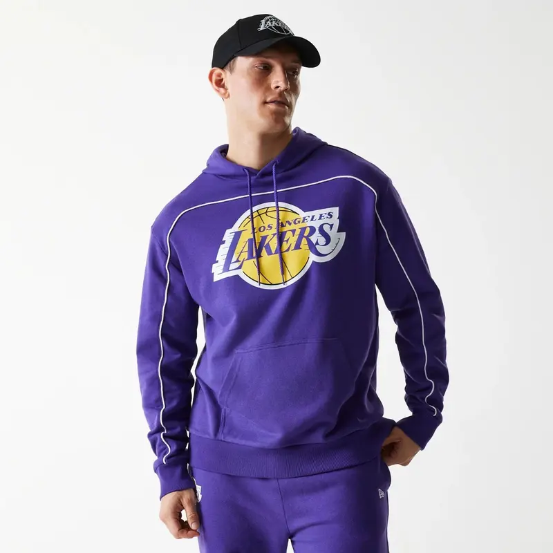 LA Lakers NBA Piping Purple Oversized Pullover Hoodie