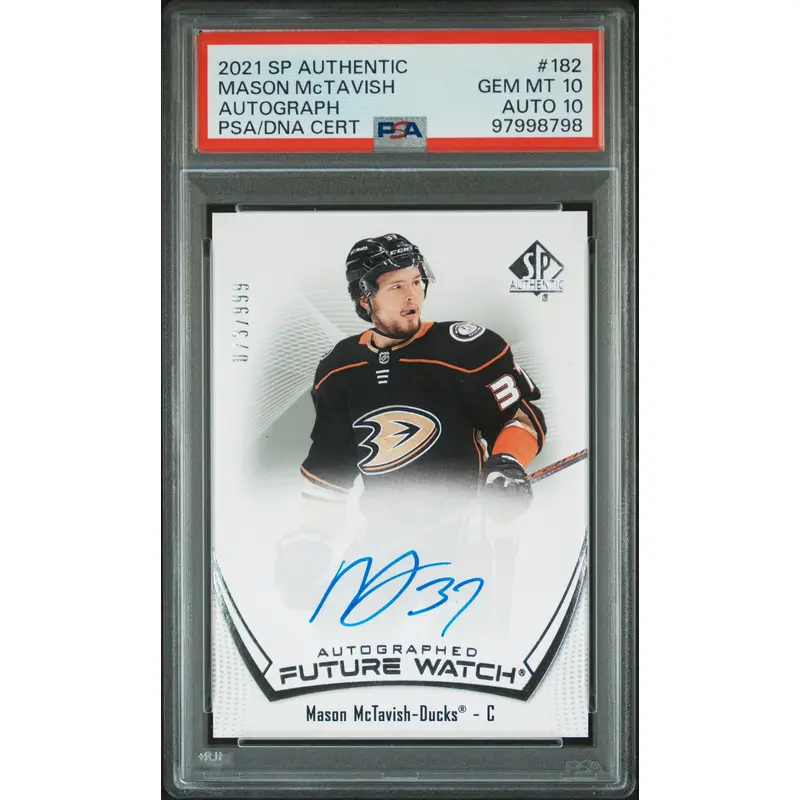 Mason McTavish 2021 Upper Deck SP Authentic Rookie Auto #73/999 PSA 10 Auto 10