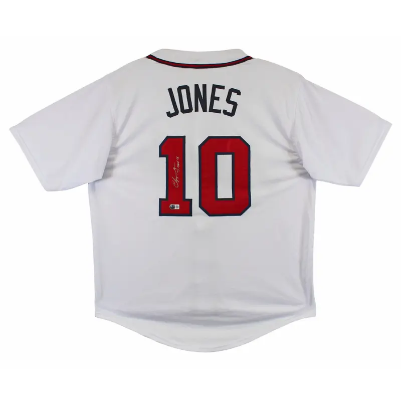 Chipper Jones "HOF 18" Authentic Signed White Pro Style Jersey BAS #BN62440