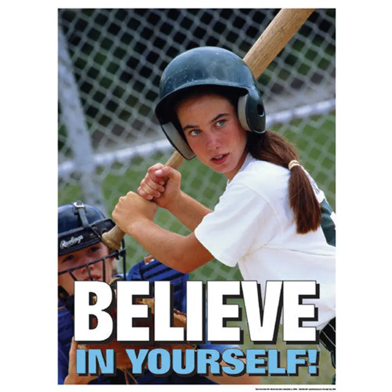 Girls Baseball "Believe in Yourself" Motivational Poster - Fitnus Corp.