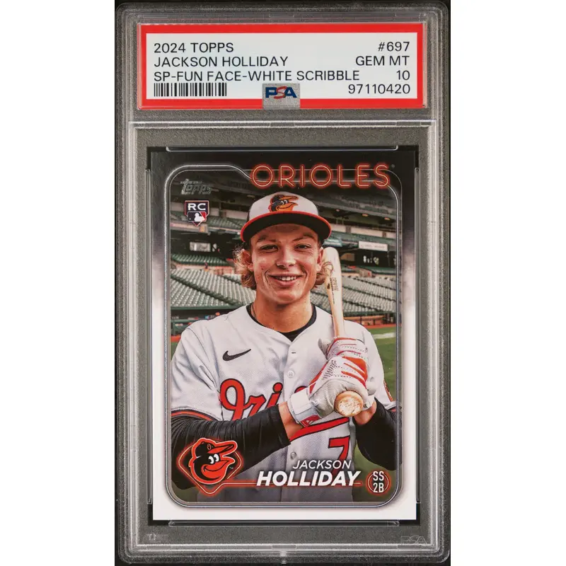 Jackson Holliday 2024 Topps #697 Fun Face White Scribble SP PSA 10 Gem Mint