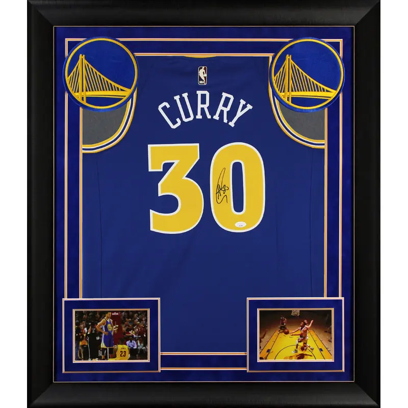 Warriors Stephen Curry Signed Blue Nike Classics Ed Swingman Framed Jersey JSA 2