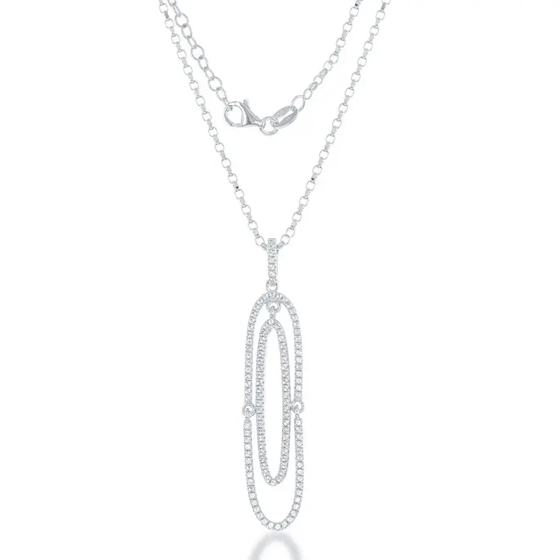 Sterling Silver White Topaz Open Double Oval Pendant