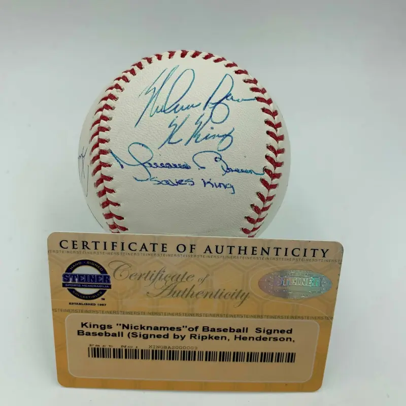 Mariano Rivera Hank Aaron Cal Ripken Nolan Ryan "Kings" Signed Baseball Steiner