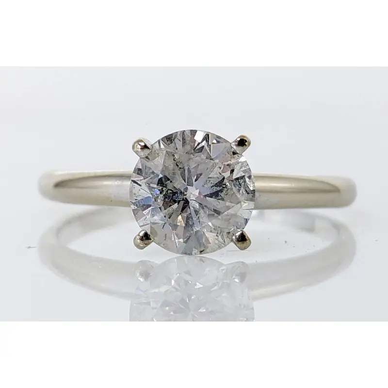14K WHITE 1.20 CARAT TOTAL I3 G DIAMOND ROUND ESTATE SOLITAIRE RING 2.3 GRAMS