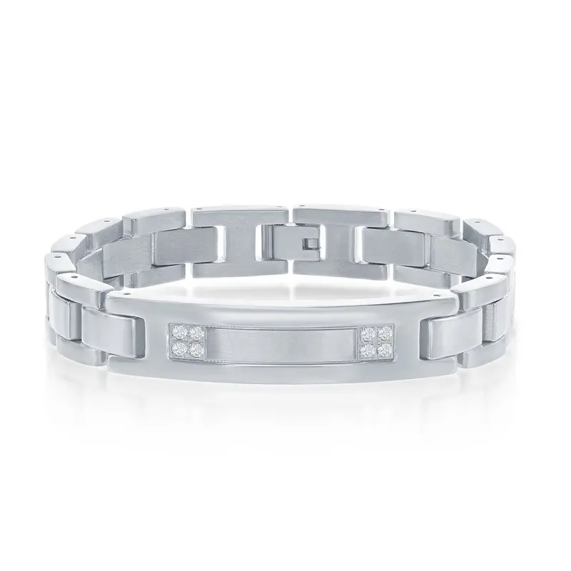 Stainless Steel CZ ID Link Bracelet