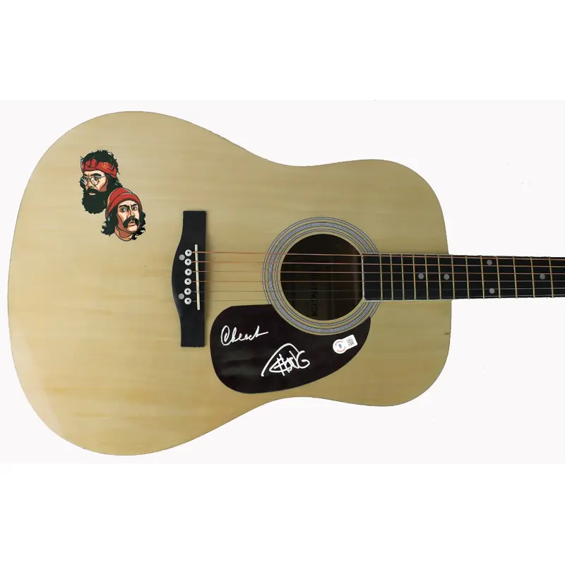 Cheech Marin & Tommy Chong Signed Natural Acoustic Guitar w/ Decal BAS #BJ32415