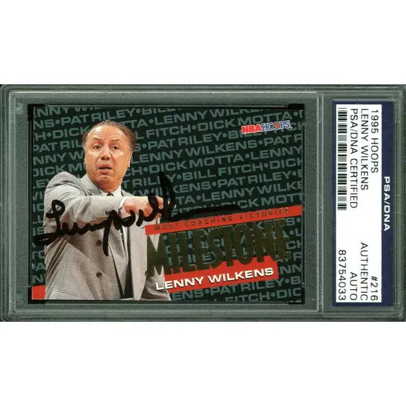 Hawks Lenny Wilkens Authentic Signed Card 1995 Hoops #216 PSA/DNA Slabbed