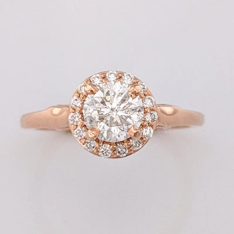 14K ROSE 1.03 CARAT TOTAL WEIGHT I1 G DIAMOND ROUND (16) ESTATE HALO RING 6.2 GRAMS