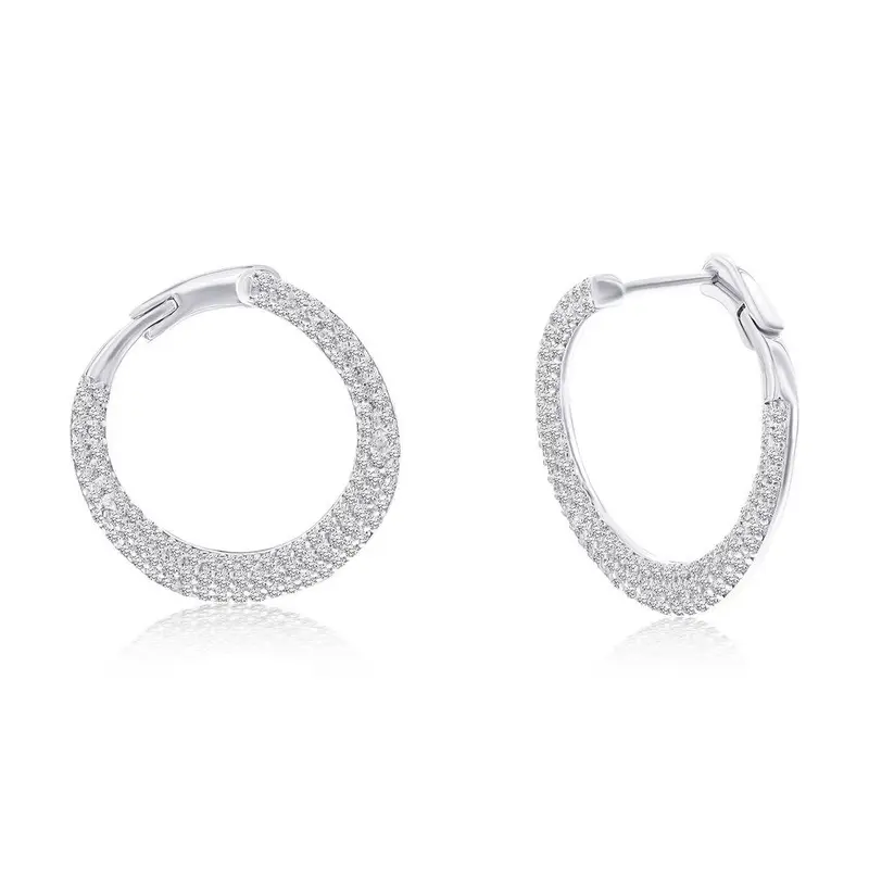 Sterling Silver, 19MM Micro Pave CZ Hoop Earrings