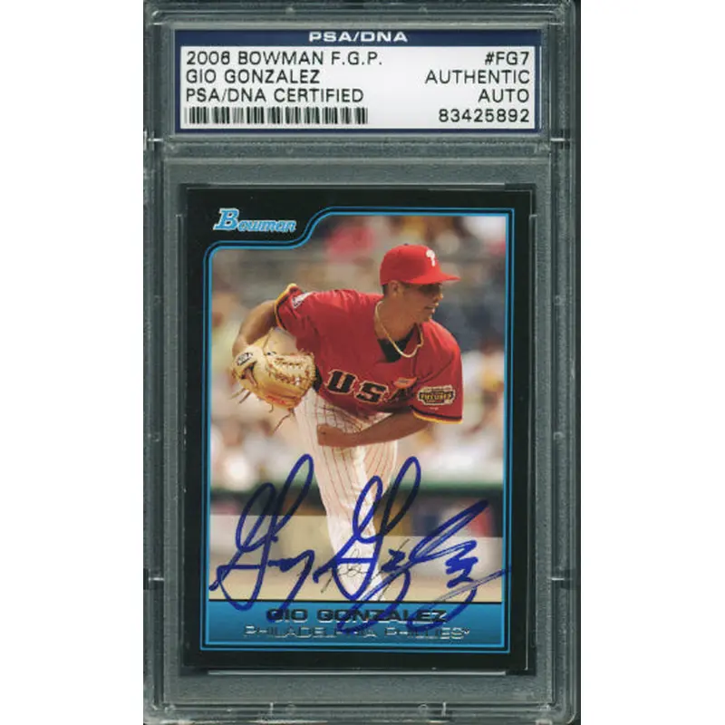Gio Gonzalez Authentic Signed Card 2006 Bowman Fgp Rookie #Fg7 PSA/DNA Slabbed