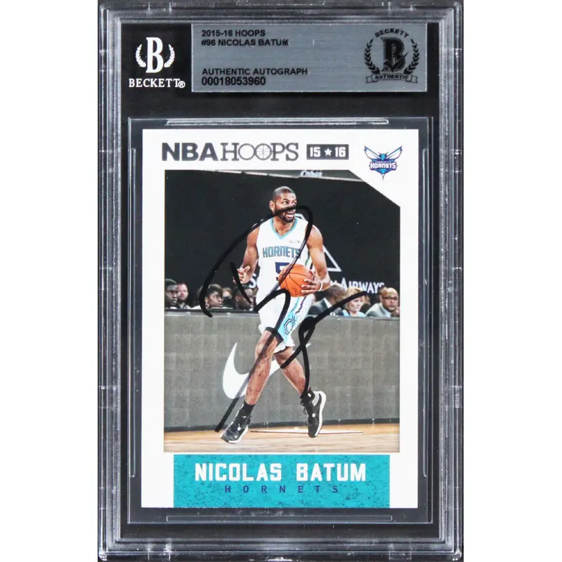 Hornets Nicolas Batum Authentic Signed 2015 Hoops #96 Card BAS Slabbed