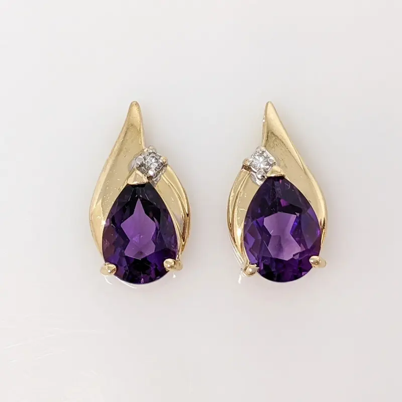 14K AMETHYST PEAR 7X10 WITH MELEE ESTATE EARRINGS 3.7 GRAMS