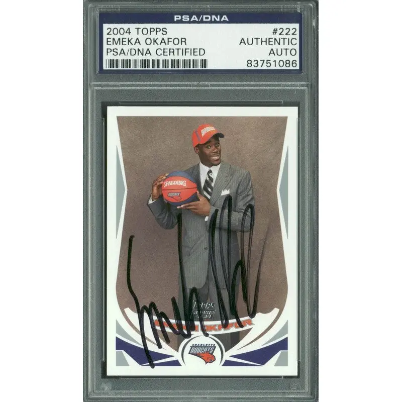 Bobcats Emeka Okafor Authentic Signed Card 2004 Topps RC #222 PSA/DNA Slabbed