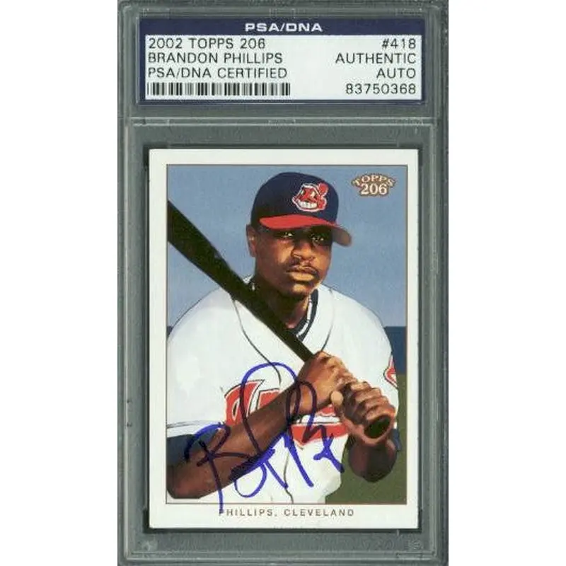 Indians Brandon Phillips Signed Card 2002 Topps 206 Rc #418 PSA/DNA Slabbed